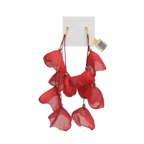 Stella & Ruby Red Petal Long Drop Earrings With Gold Accents - Picture 2 of 5